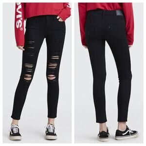 Levi's Women's Distressed 711 Skinny Jeans Black Wash Size 31